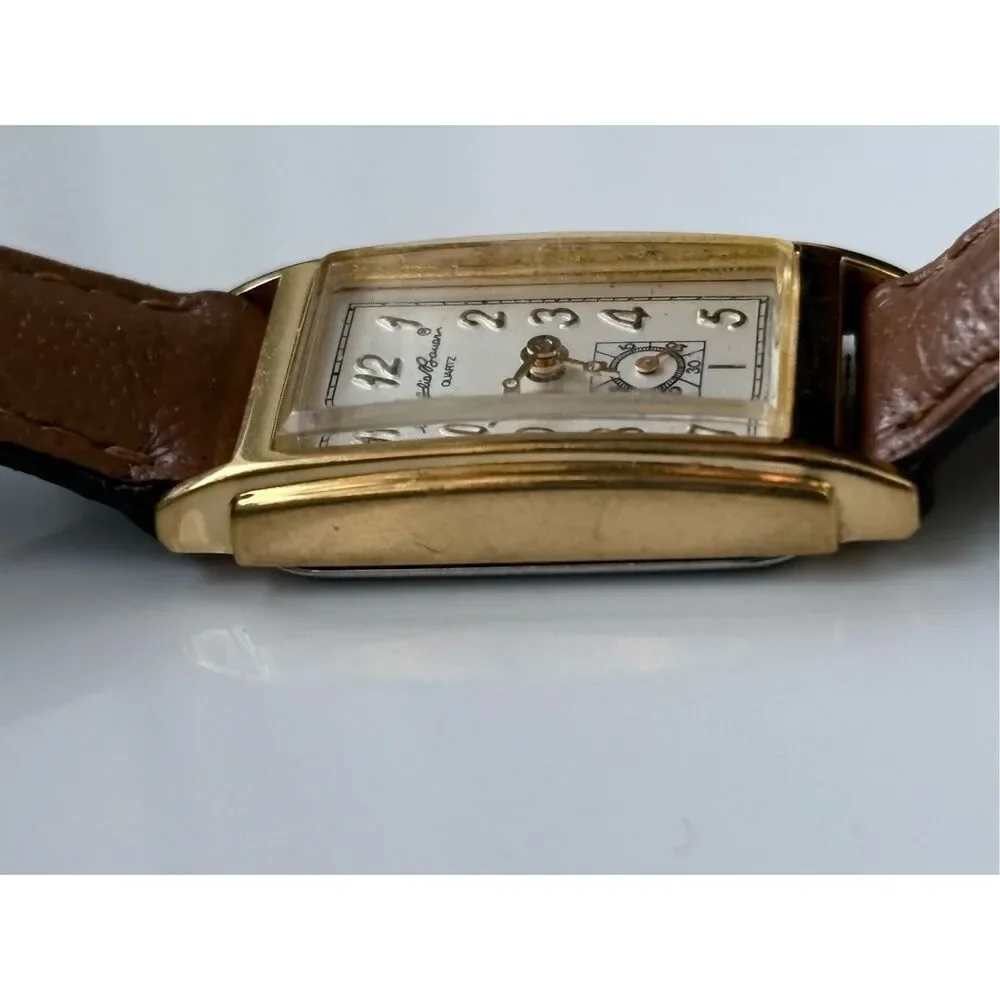1980s Eddie Bauer For Gruen Tank Watch Leather Strap Vintage Wristwatch - Picture 5 of 8